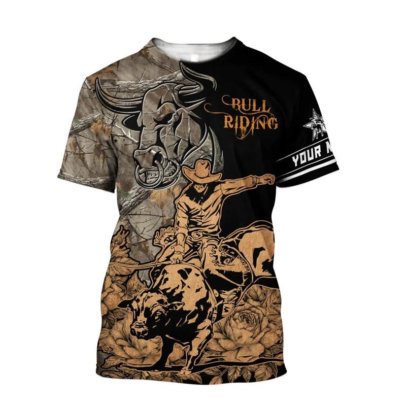 Bull Riding Sports Men's T-Shirt 3D Print Graphic Short Sleeve Round Neck T Shirts Fashion Casual 2024 Unique Design Tee Shirts