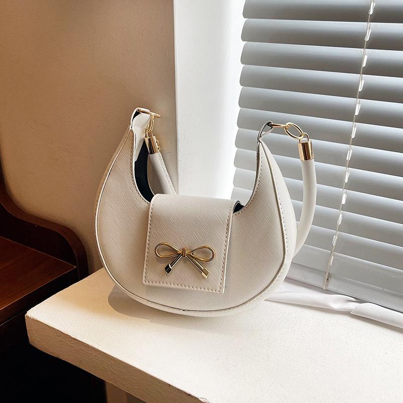 Indentation Simple Casual Retro Solid Color 2025 Spring New Bow Fashion Design Single Shoulder Underarm Small Square Bag