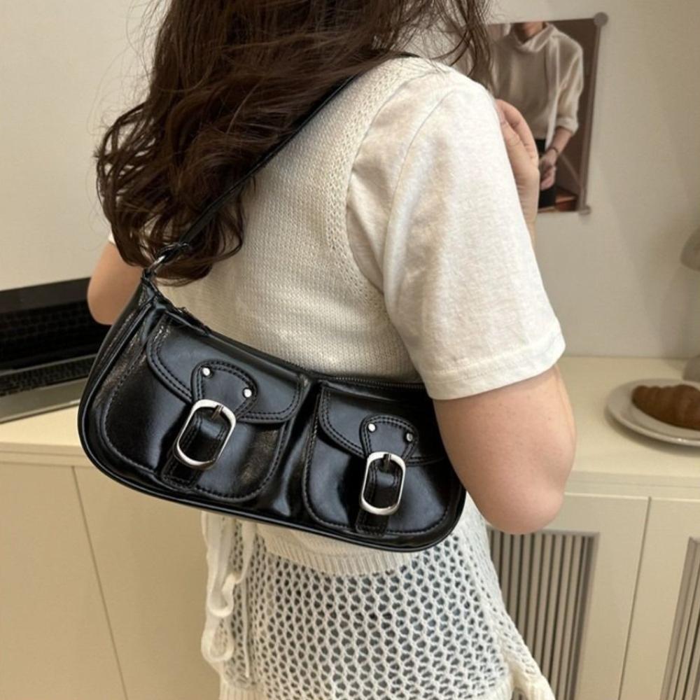 Vintage Pu Leather Shoulder Bag Y2k Zipper Handbag Fashion Women's Armpit Bag  Ladies