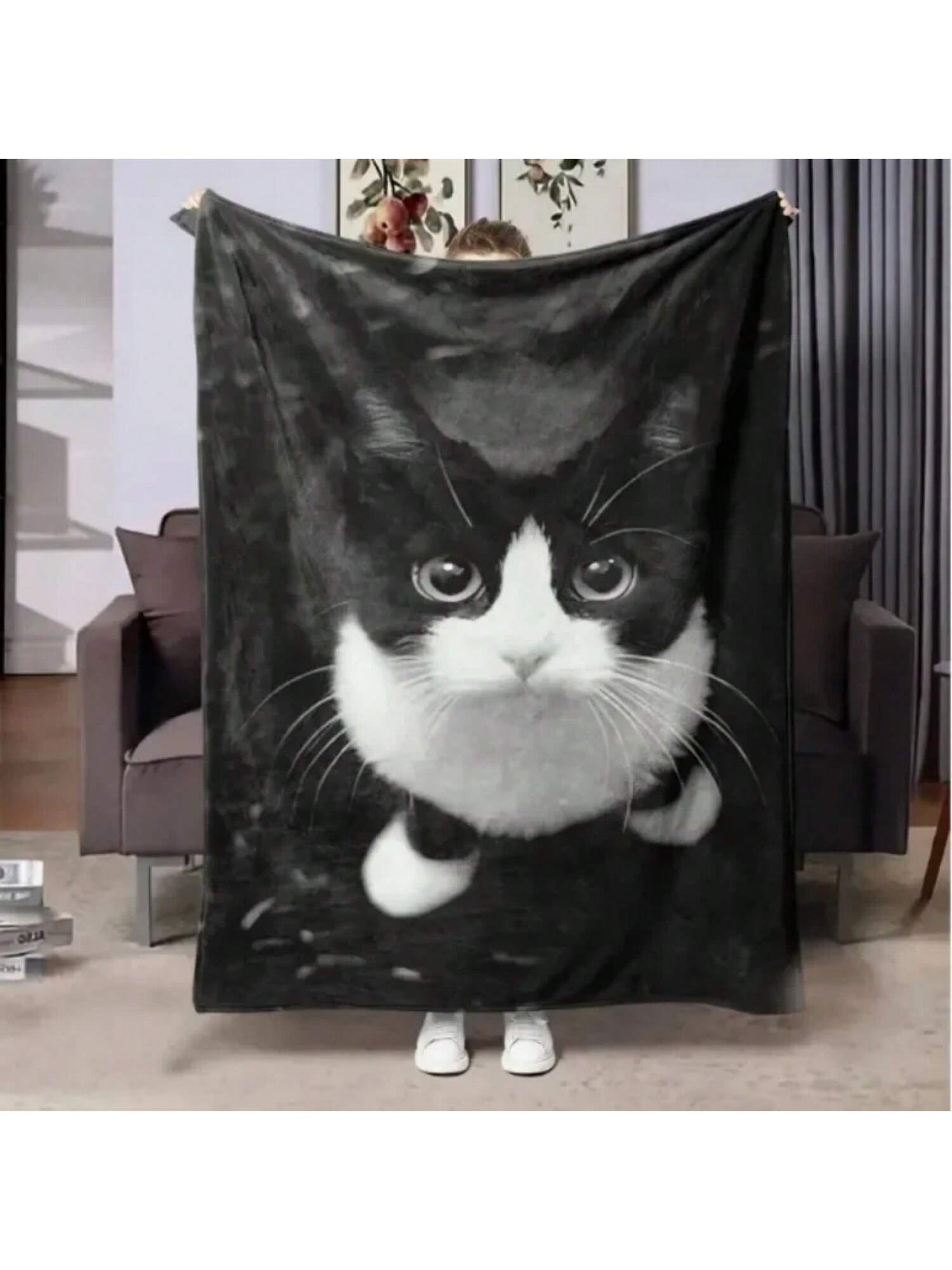 

Comfortable Black And White Cat Blanket - Suitable For Sofas, Beds, And Offices - Soft Flannel, Comfortable All Season 75X95CM сірий колір