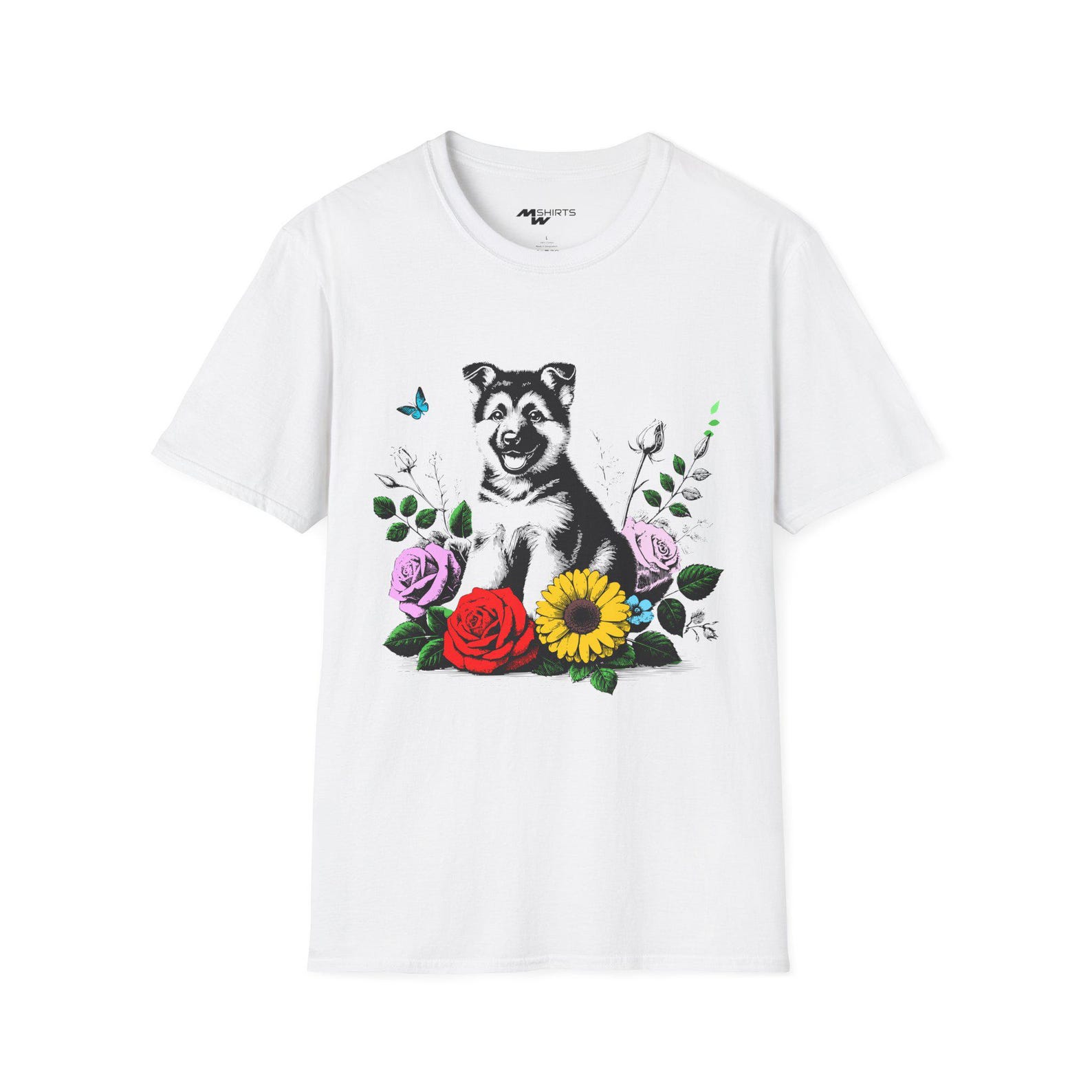 Floral Dog Graphic Tee – Ring-Spun Cotton, Animal Lover Gift XL