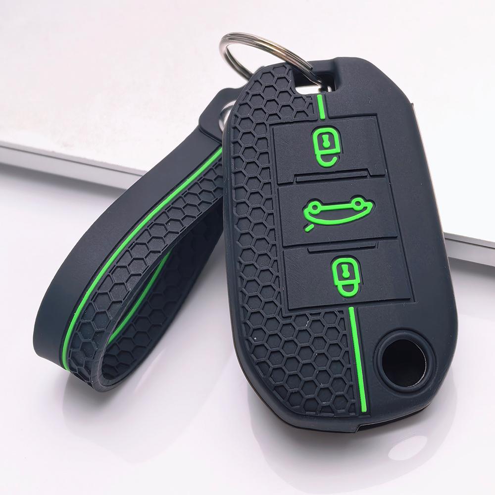 Key Fob Cover for Peugeot 3008 5008 208 308 408 508 4008 C3 with Keychain Anti-Scratch Surface Shockproof Structure Soft Grip Texture
