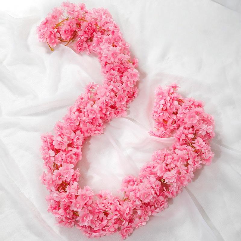 2Pcs Wedding Party Backdrop Diy Home Garden Decor 180Cm Artificial Cherry Blossom Garland Fake Flower Vine Wall Decoration