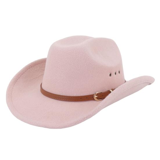 Ethnic Style Wide Brim Hemming Faux Leather Belt Decor Jazz Hat Western Cowboy Cowgirl Fedora Hat Fashion Accessories