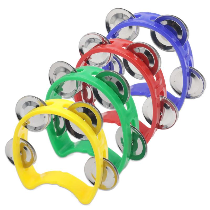 Plastic Hand Held Percussion Tambourine Jingle Bells Rhythm Instruments Music Educational Toy For Early Childhood Development