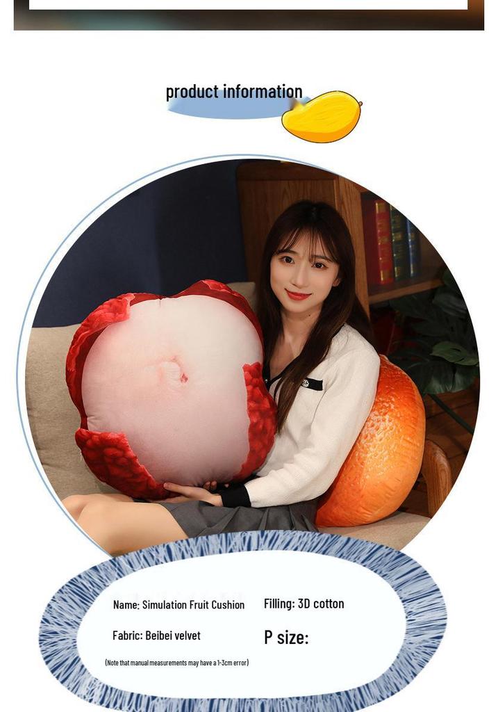 3D Fruit Plush Toy Cushion - Creative Cute Lumbar Pillow for Office & Photo Studio Decor