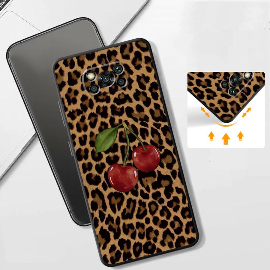 Funda Phone Cover Case for Xiaomi Poco F8 C61 C75 C50 F1 F3 M5 X3 X4 X5 X7 Pro C71 M3 M4 M7 Pro Leopard Cherry