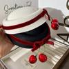 French Style Round Hat Hair Clip Velvet Bow Women Hairpin Exquisite Cherry Hat Hairpin  Party