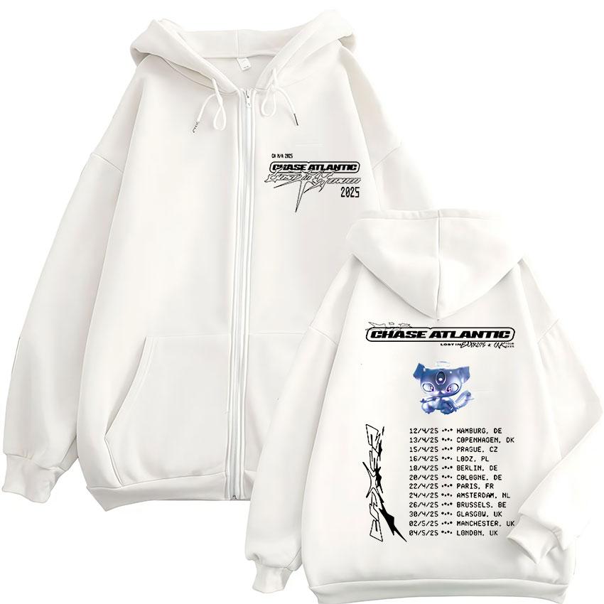 Chase Atlantic Lost In Europe and UK Tour Album Jacket Hoody Mens Hip Hop Fans Gift Zip Up Sweatshirt Retro Fashion Zipper Hoody