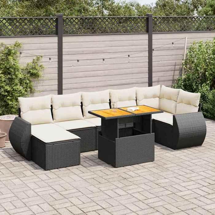 VidaXL Salon de jardin 8 pcs avec coussins noir résine tressée 3327290