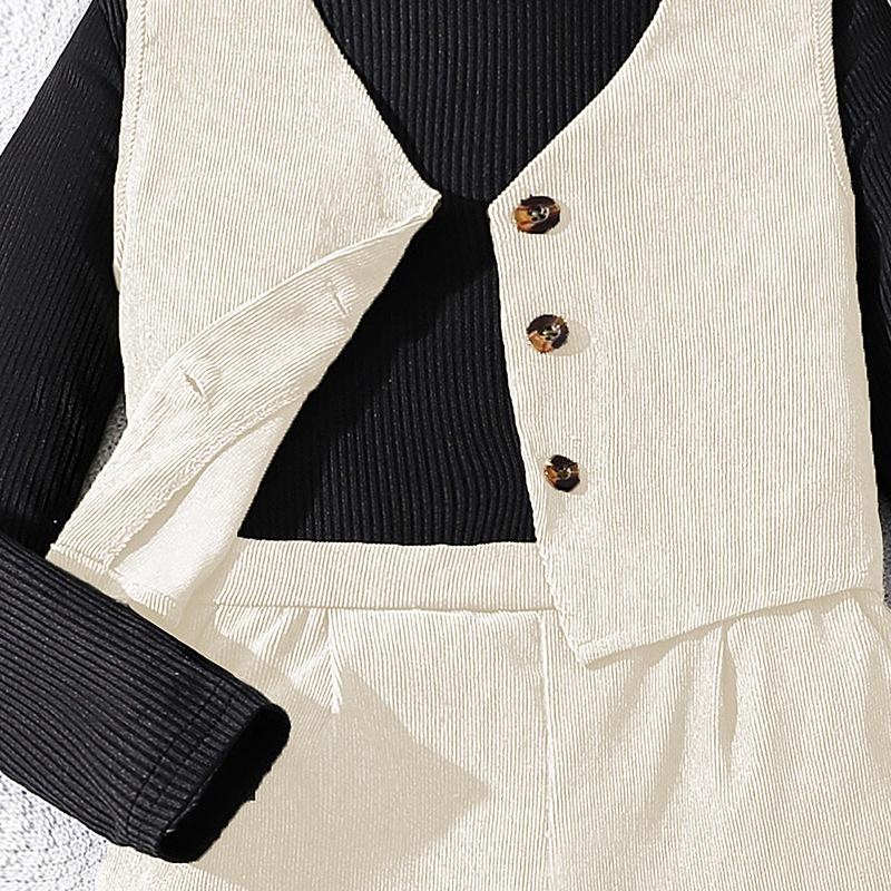 Mädchen 6-12Y Set Kinderanzug Herbst und Winter Neue Weste Strickjacke + Langarm Strickhemd + Hose Kinderkleidung