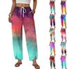 Women Casual Straight Leg Loose Fit Drawstring Waist Tie Dye Gradient Print Wide Leg Pants Elastic Waistband Comfortable Fit