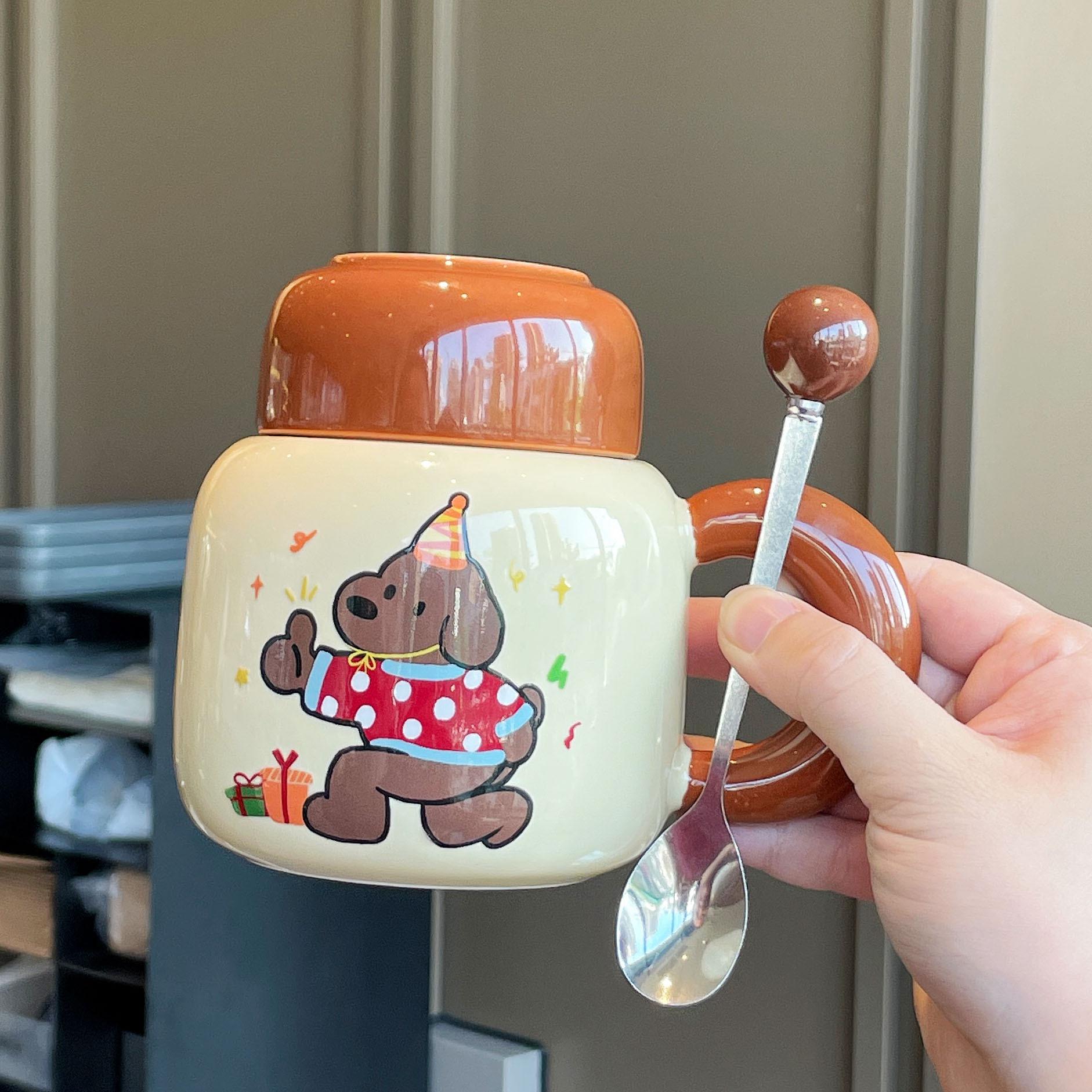 

Souvenir Girls Cute Ceramic Mug with Lid Puppy Water Cup Creative Practical Cup Men s Coffee Cup Gift 401-500ml