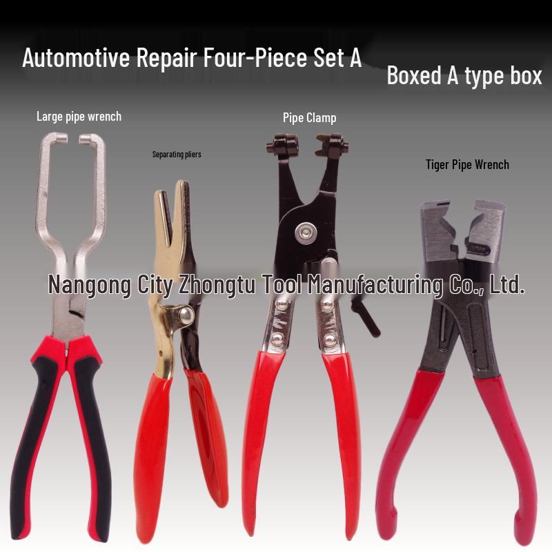 Pipe Wrench Caliper & Hose Clamp Pliers Set: Car Caliper, Water Pipe Wrench, Straight Throat, Clip & Hose Clamp Pliers