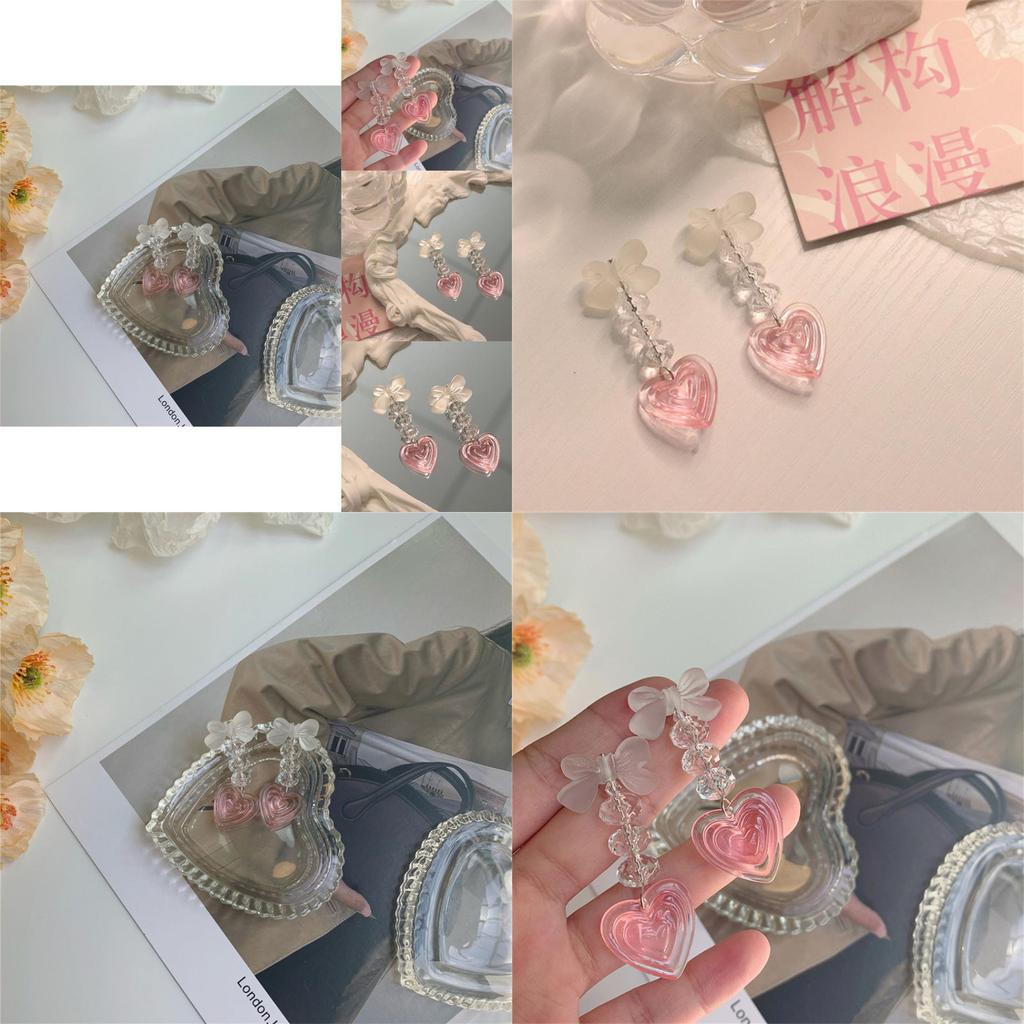 Elegant Pink Heart Drop Earrings Stylish Long Alloy Plated Heart-shaped Jewelry For Women