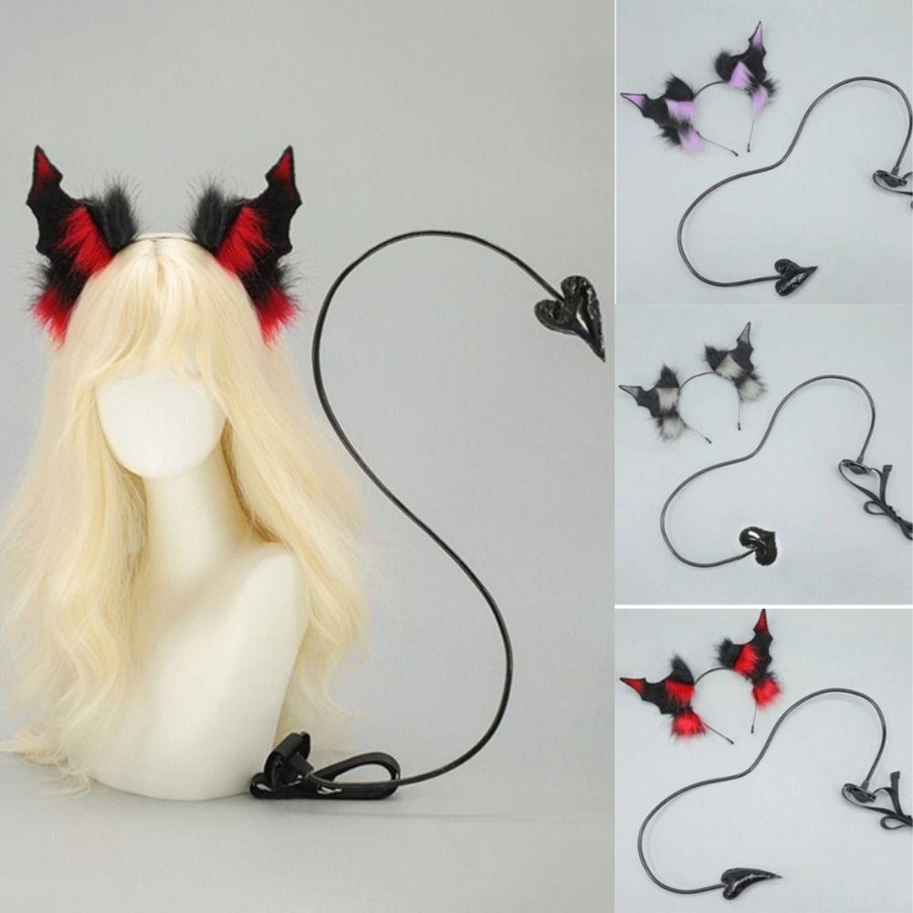 Black Demon Tail Prop Dark Gothic Cosplay Costume New Demon Horns Headband Party