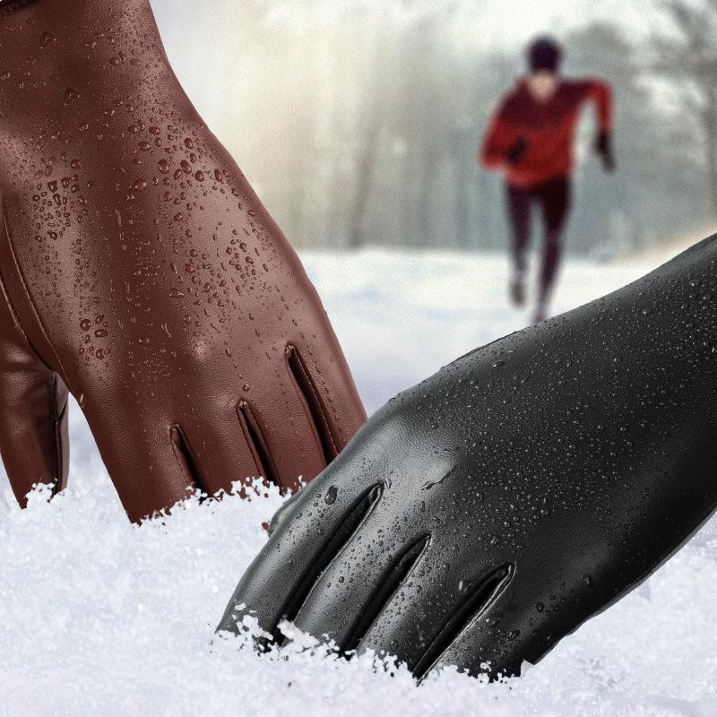 Women's Winter Warm Gloves Plus Velvet Cold Proof Korean Style Fashionable Driving and Riding Pu Leather Gloves Gift Box
