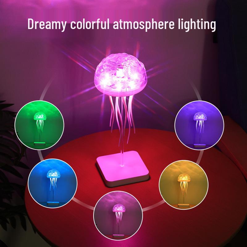 Quallenlampe mit Farbverlauf – Soundaktiviert, schwebende Tentakel, stimmungsvolles Nachtlicht für den Schreibtisch
