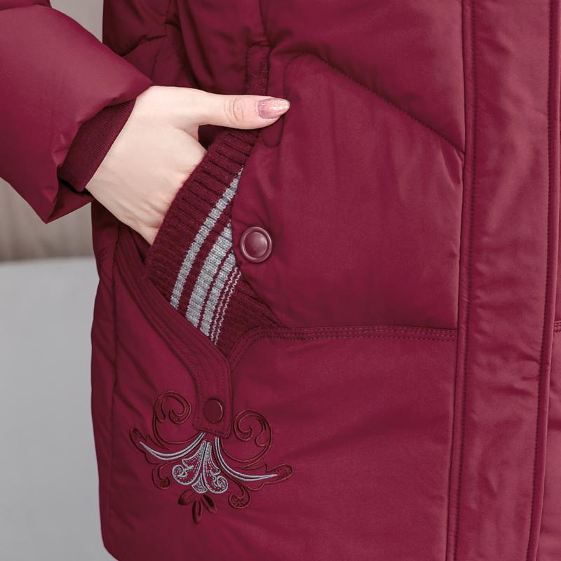 Plus Size XL-5XL Middle Age Woman Winter Coats Hooded Elegant Loose Thick Warm Embroidery Parkas Female Jacket