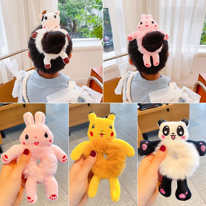 Cartoon Cute Animal Rubber Band For Women Girls Creative Plush Ponytail Hair Tie Elastic Hair Ring Children Hair Accessories