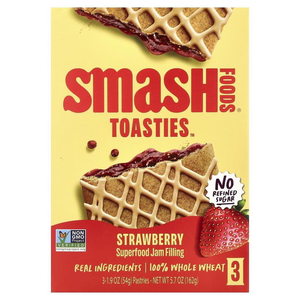 Smash Foods, Toasties™, Strawberry, 3 Pastries, 54g (1.9oz) Each