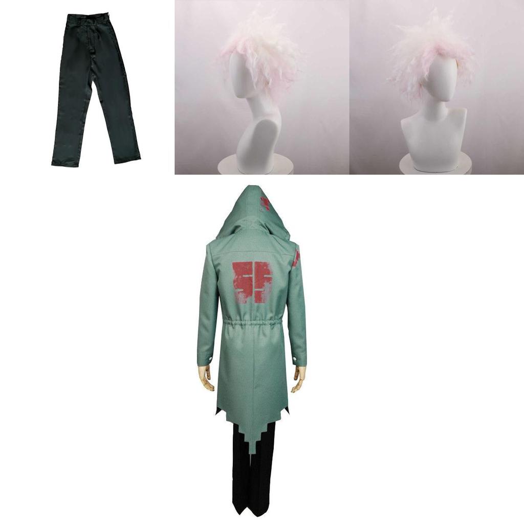 Unico Costume Cosplay di Komaeda Nagito con Cappotto e Pantaloni Resistenti e Parrucca alla Moda