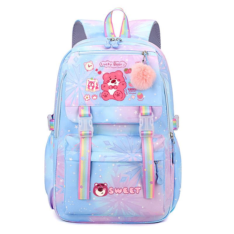 College Style Strawberry Bear Cute Cartoon Print Student Schoolbag Lightweight Ridge Protection Large Capacity