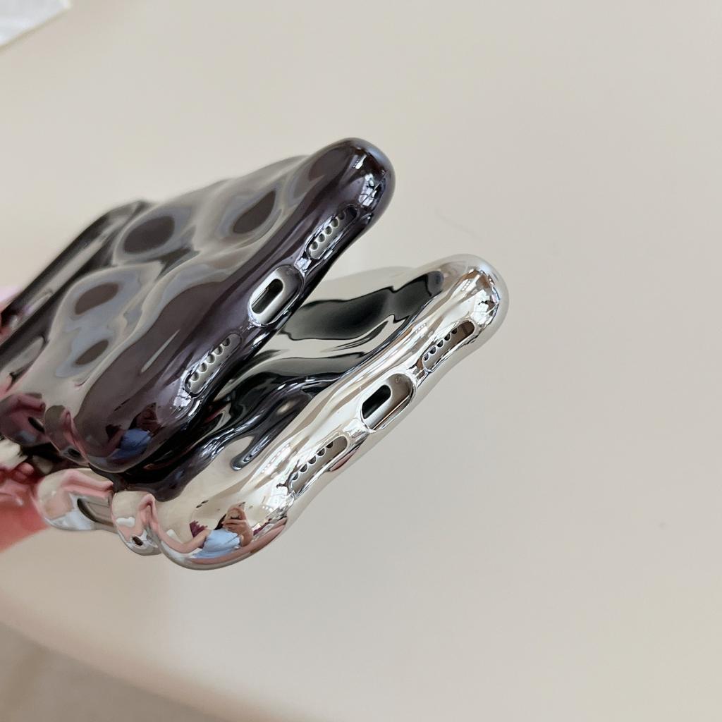 Luxury Curved Waves 3D Bubble Plating Phone Case For iPhone 17 Air 16 15 Plus 14 13 12 Pro Max 11 Shockproof Soft Glossy Cover