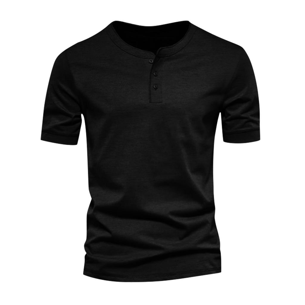 T-shirt da uomo Henley a maniche corte, vestibilità classica, cotone morbido, top basic casual per l'uso quotidiano