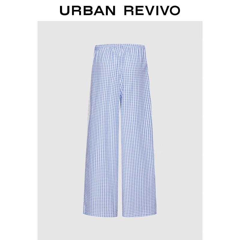 UR Women s Dopamine Plaid Drawstring Wide-Leg Pants S небесно-голубой клетчатый
