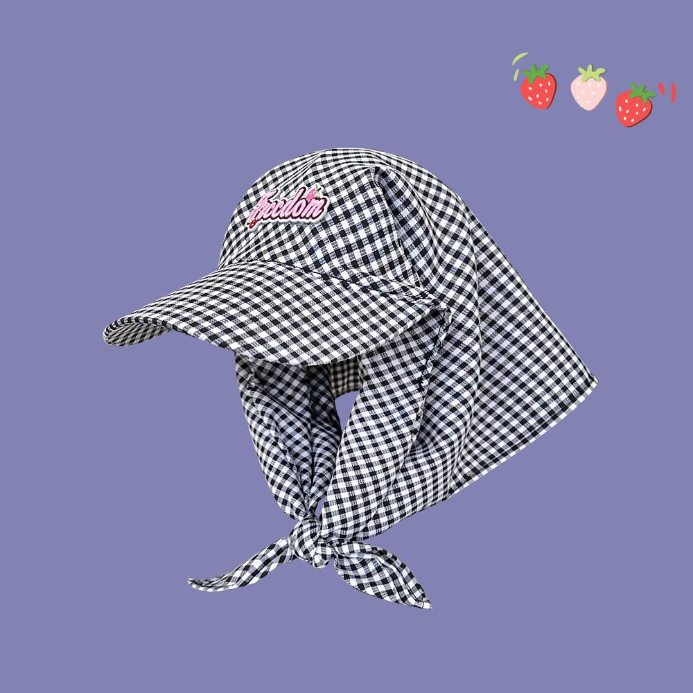 Women's Sunshade Hats Plaid Simple Sweet Personality Fashion Trendy Korean Style Versatile Headwears Outdoor Beach Head Scarfs
