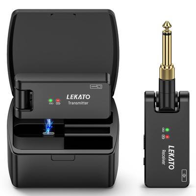 LEKATO Guitar Wireless Guitar Wireless System Bezdrátová basová elektrická kytara s a Monaural 4 USB Black ws-100 vysílač/přijímač 3,5 mm 6,35 mm