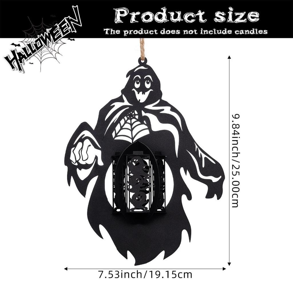 Halloween Metal Hollow Ghost Pumpkin Lantern Candle Holder Party Decor Hanging Lantern for Indoor Outdoor Display