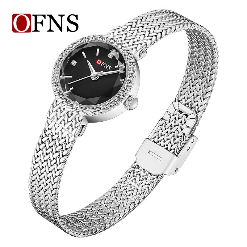 Ofns Women's Light Luxury Quartz Wristwatch - Wheat Ear Design, Round, Waterproof, Fashionable.