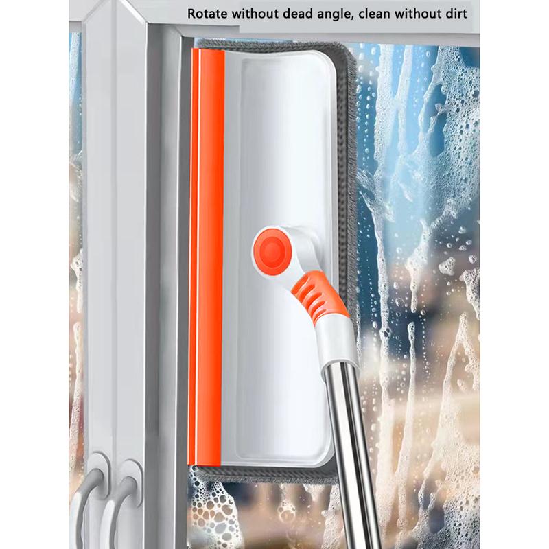 Window Glass Squeegee with Long Handle 2-in-1 Window and Floor Cleaner Multi-Use for Car Windshield Home Shower Cleaning Tool