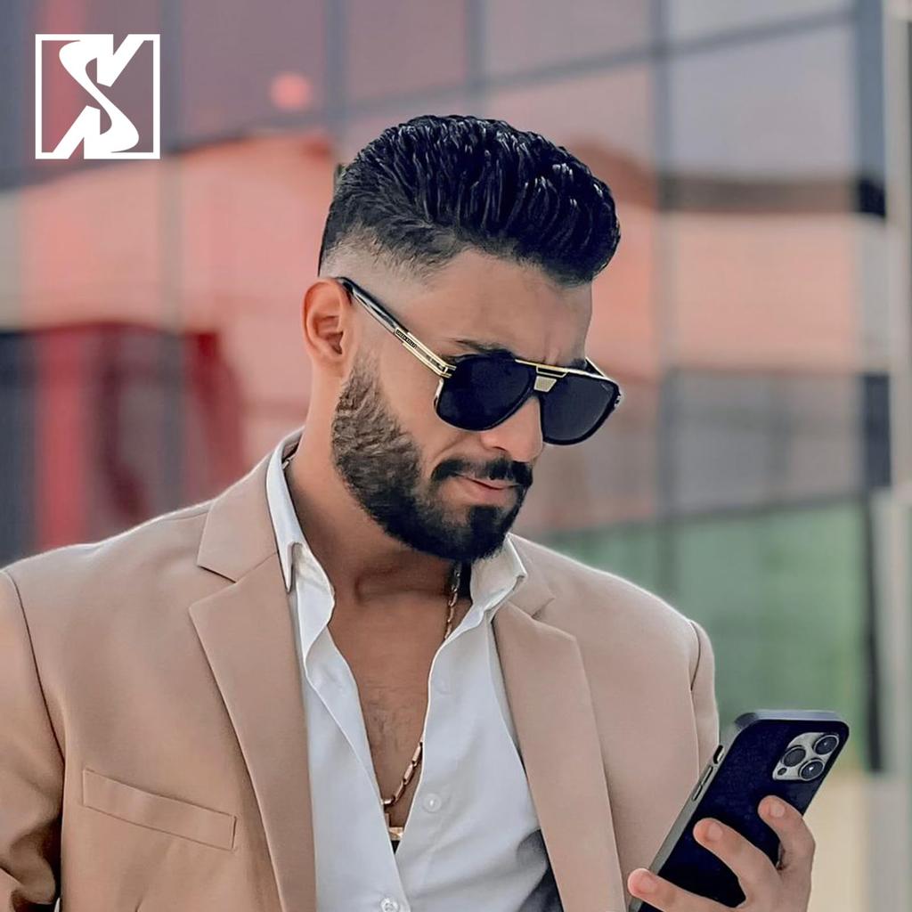 SHEEN KELLY Polarized Vintage Sunglasses (Square Flat-Top / Metal Accents / 55 Size)