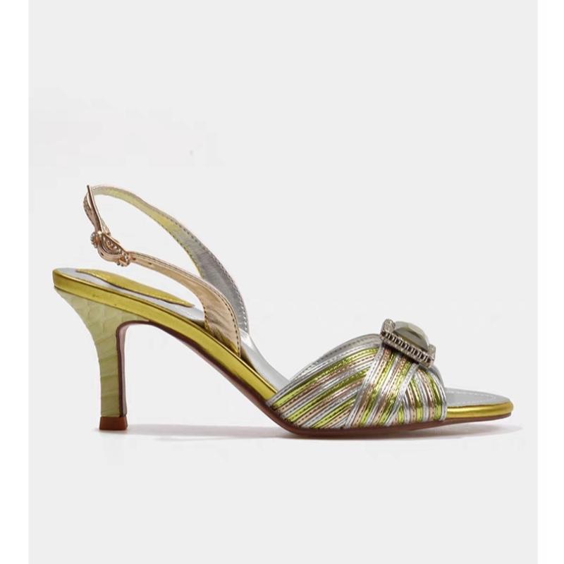 Summer Women's High Heels, Vintage Rhinestone And Gemstone Sandals, Peep-toe Color-blocked High Heels And Slippers.