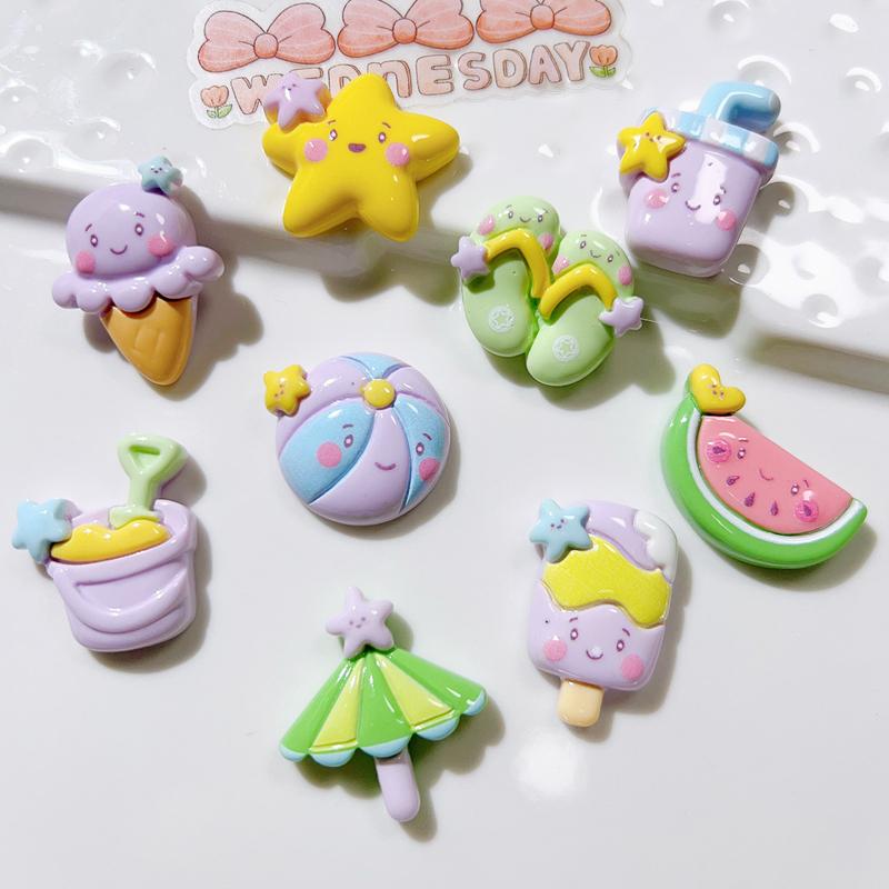 10Pcs Cute Bright Interesting Cartoon Beach Umbrella Slippers Series Resin Scrapbook Diy Jewelry Wedding Hairpin Accessories A94