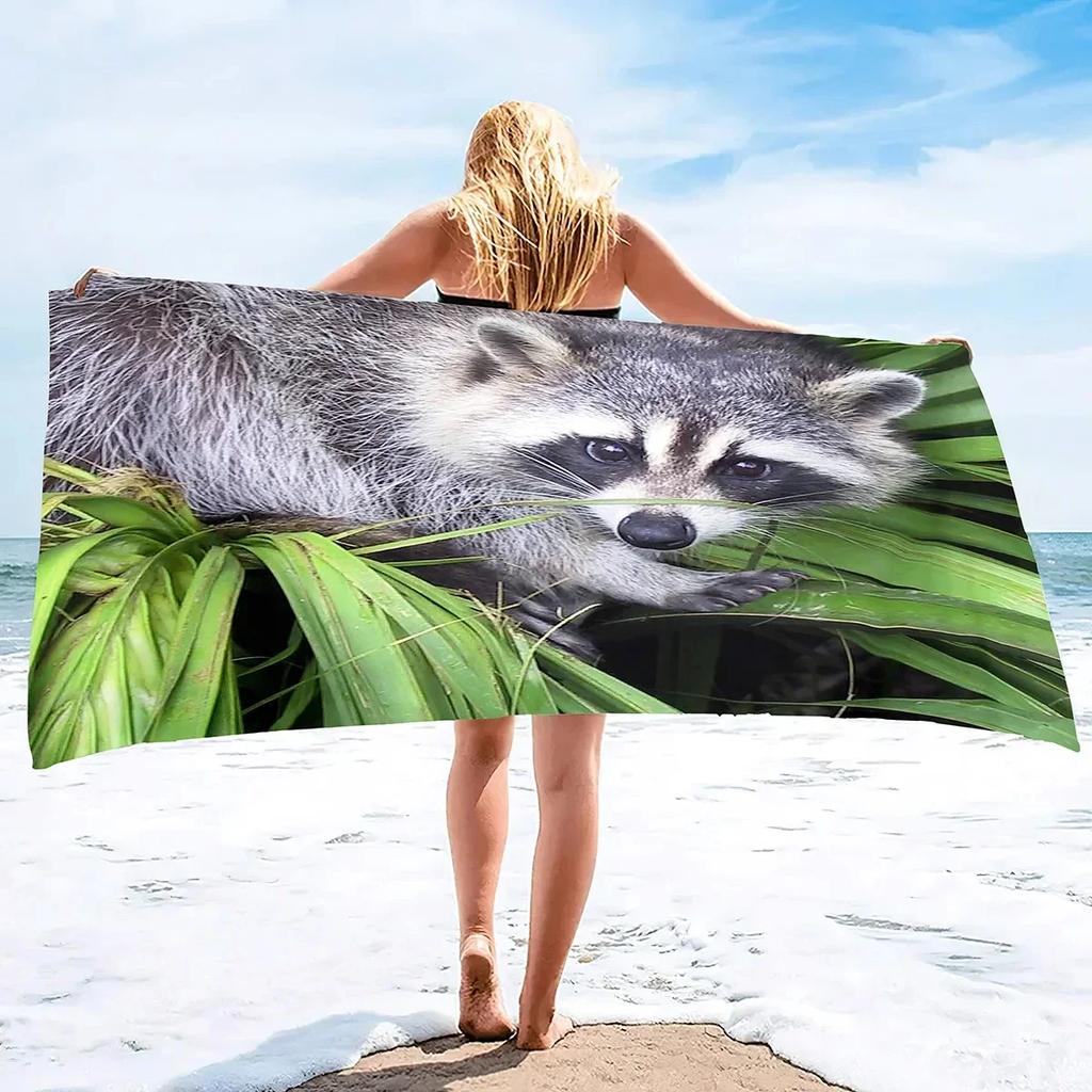 Süßes Waschbär Strandtuch Sandfrei Wildtier Badetuch für Spa Pool Sport Reisen Camping Mikrofaser Schnelltrocknend Badeanzugabdeckung