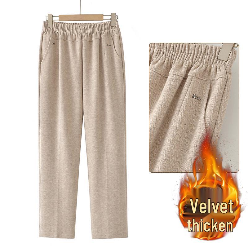 Grandma's Fleece-Lined Warm Straight-Leg Pants: Casual for Autumn and Winter, Perfect for Middle-Aged and Elderly Women