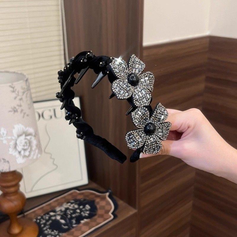 

Elegant Diamond Hair Clip Rhinestone Three-Dimensional Flower Headband Handmade Sparkling Hair Hoop Lady Hair Accessories чёрный