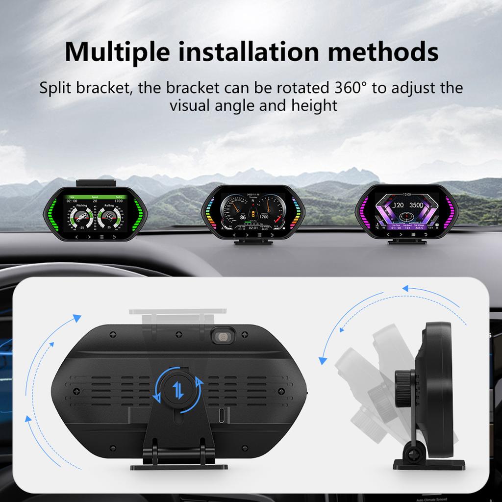 Industrial Grade Car HUD Display with OBDGPS Clear Speedometer Water & Oil Temperature Overspeed Alarm Display Panel