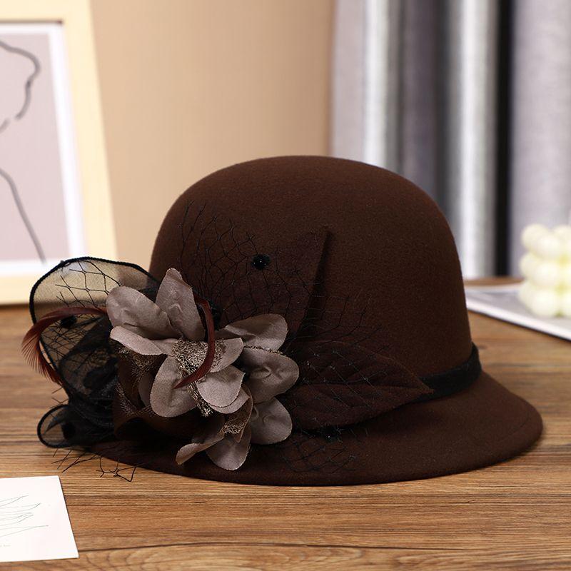 

Женская новая осенне-зимняя шляпа-цилиндр из жемчужной шерсти, британская ретро-шляпа-котелок, теплая шляпа ONE SIZE