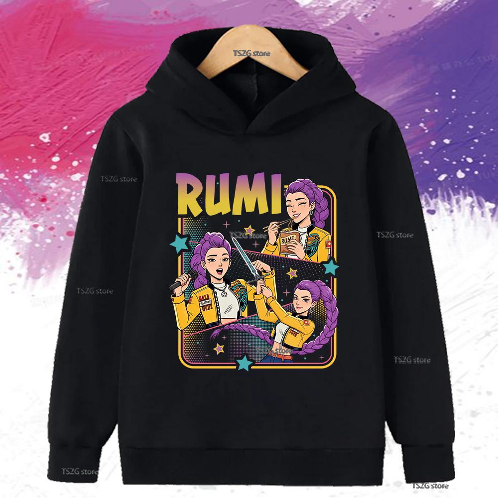 Autumn KPop Demon Hunters Printed Kids Hoodies Boys Girls Clothes Warm Fleece Sweatshirt Casual Children's Hooded Christmas Gift