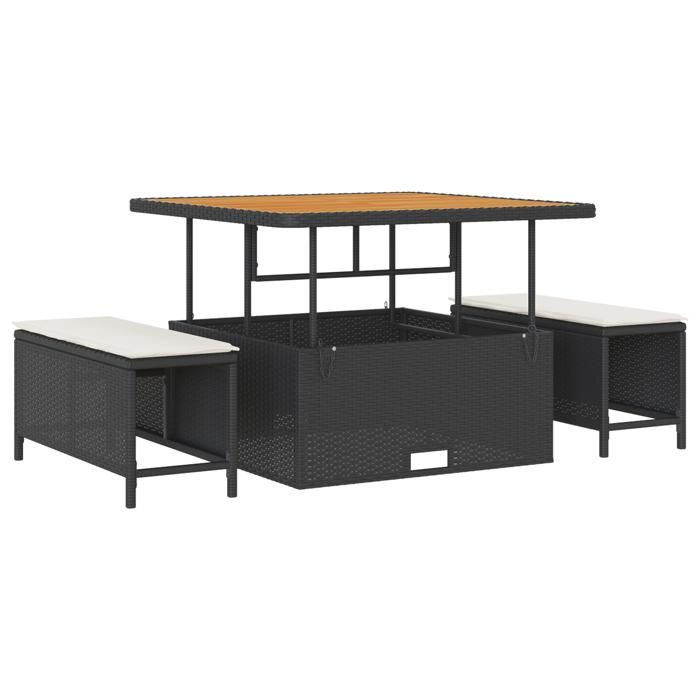 Ensemble de Canapé de Jardin 12 pièces avec Coussins en Poly Rattan Noir Acacia, Ensemble de Salle à Manger de Jardin 3 3362945