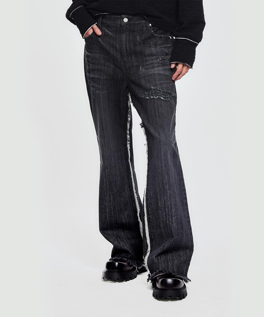 Emtideobeulyu Semi-Flare - Western Detail Jeans Black