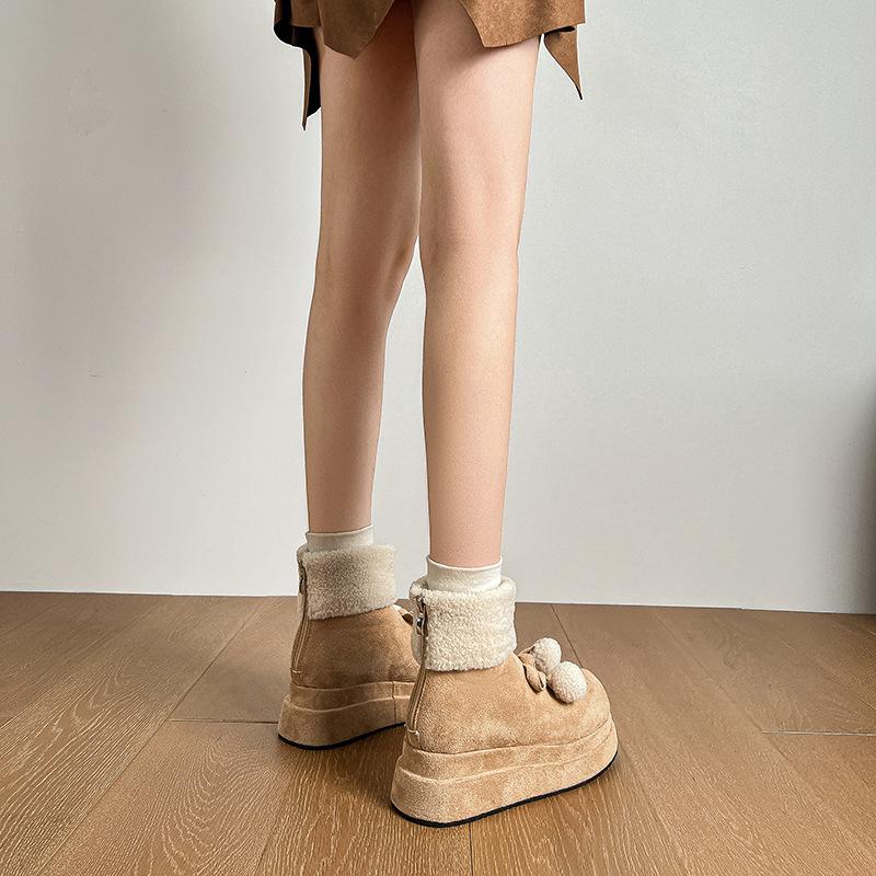 

Cute snow boots women s new 2025 winter warm thick-soled heightening lamb wool short boots velvet cotton shoes 34 хаки