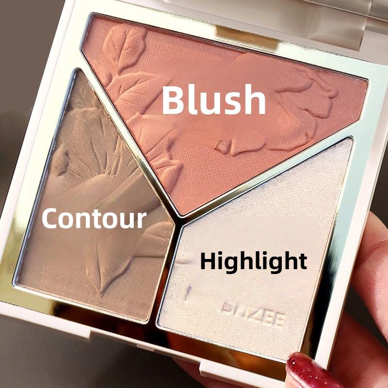 3 In 1 Highlighter Powder Palette Face High Gloss Shimmer Powder Highlighting Repair Disk Flash Powder Matte Nose Shadow Blush