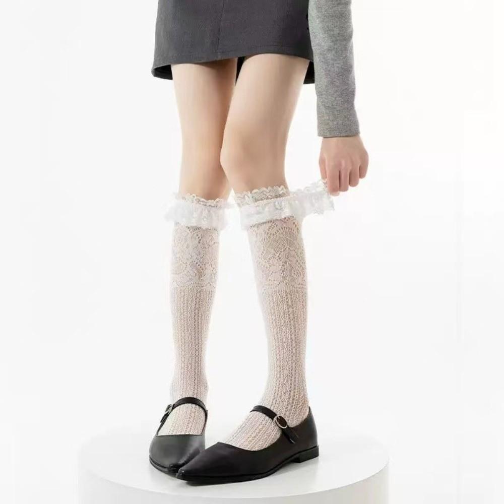 Fashion Hollow Lace Lace Calf Socks Breathable Sexy Fishnet Stockings High Elastic Thin Lolita Socks Daily Wear