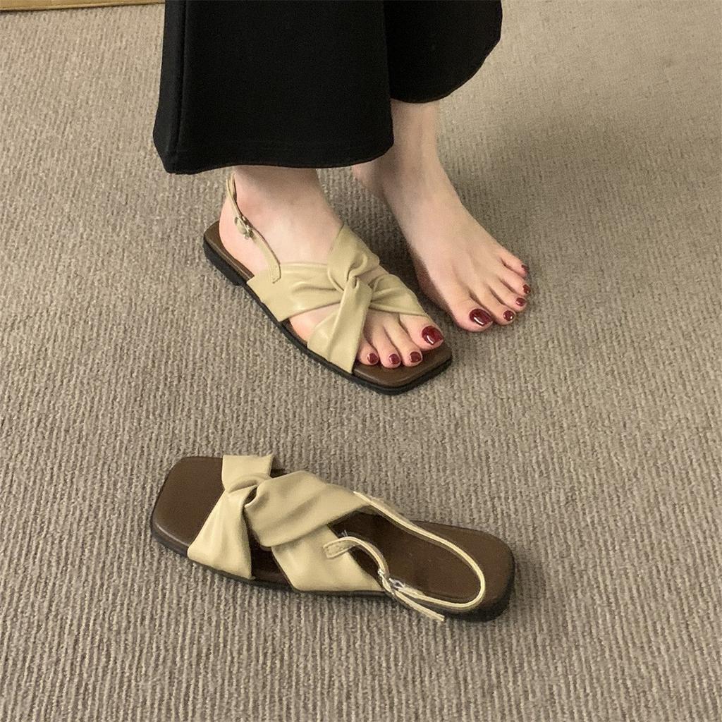 2025 New Retro Flat-bottomed Open-toed Sandals Women's Shoes Casual Summer Beach Soft-soled Skirt Shoes